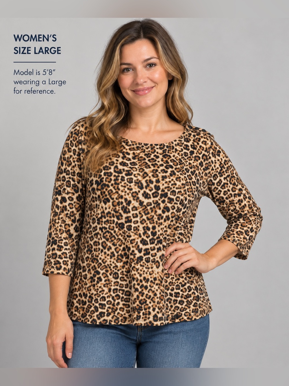 Charter Club Leopard Print Scoop Neck Top - Tan & Black SIZE LARGE BLOUSE